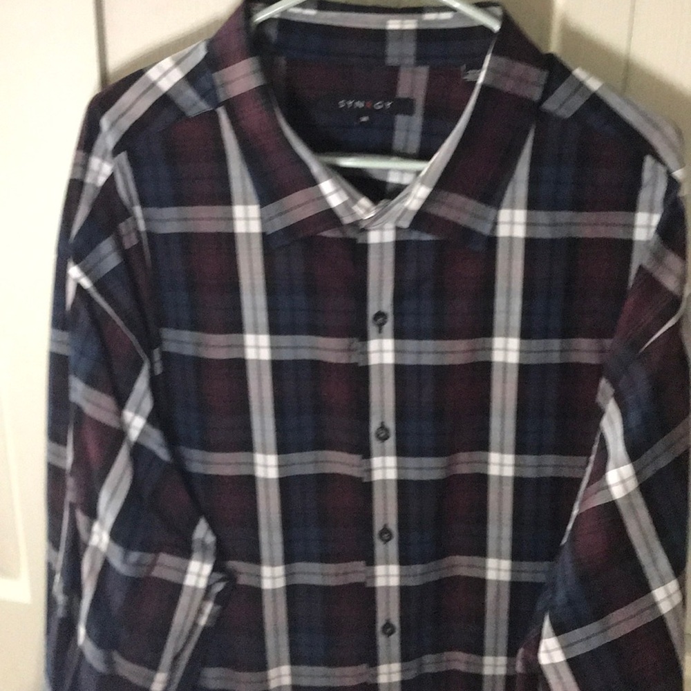 Red & Blue plaid casual button down shirt